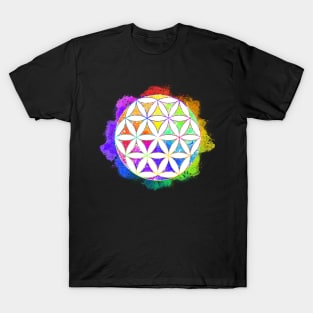 Rainbow Geometric Circle Flower Mandala - Color Cut-out T-Shirt